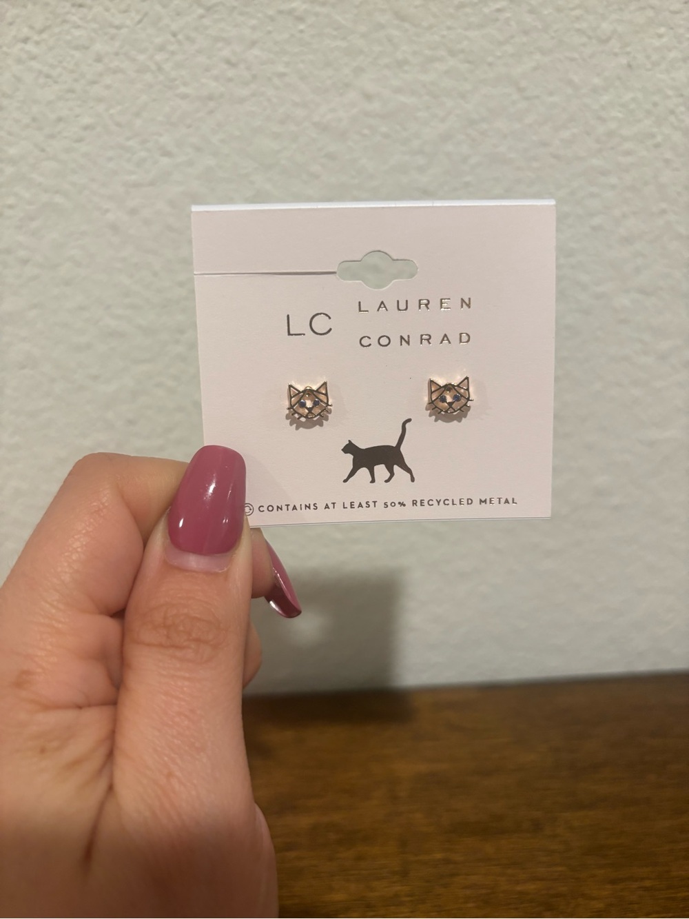 LC Lauren Conrad Rose Gold Cat Stud Earrings - Picture 3 of 5